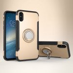 Wholesale iPhone XS / X 360 Rotating Ring Stand Hybrid Case with Metal Plate (Gold)